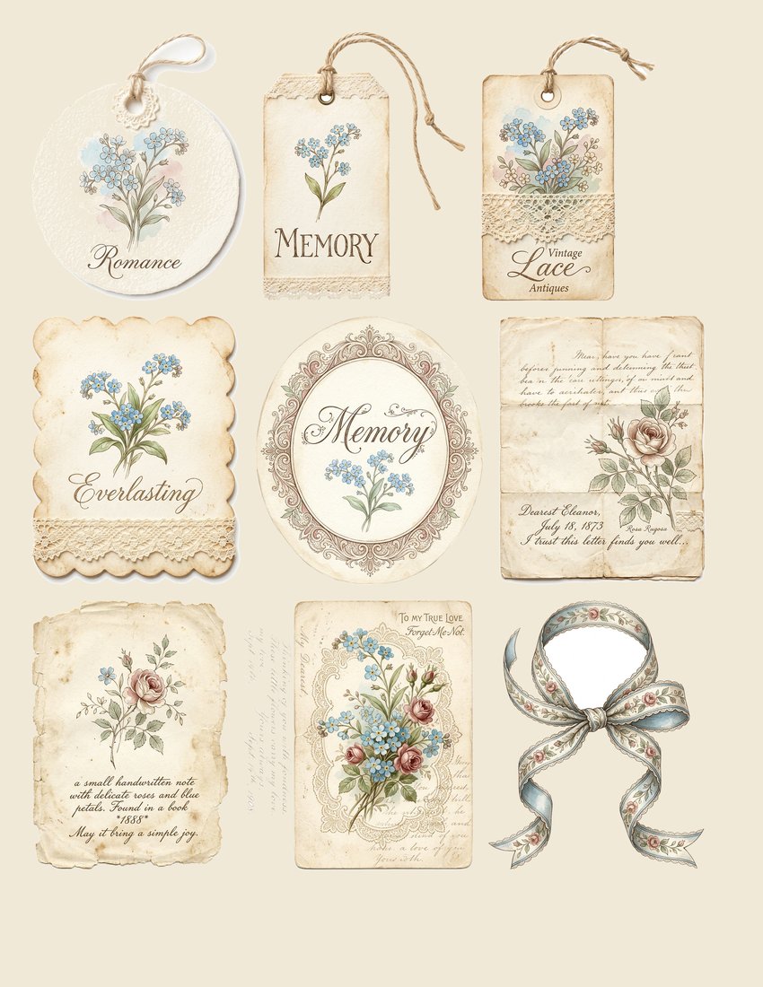 Forget-Me-Not Romance Junk Journal Kit | Digital Download