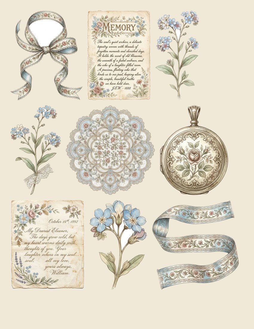Forget-Me-Not Romance Junk Journal Kit | Digital Download
