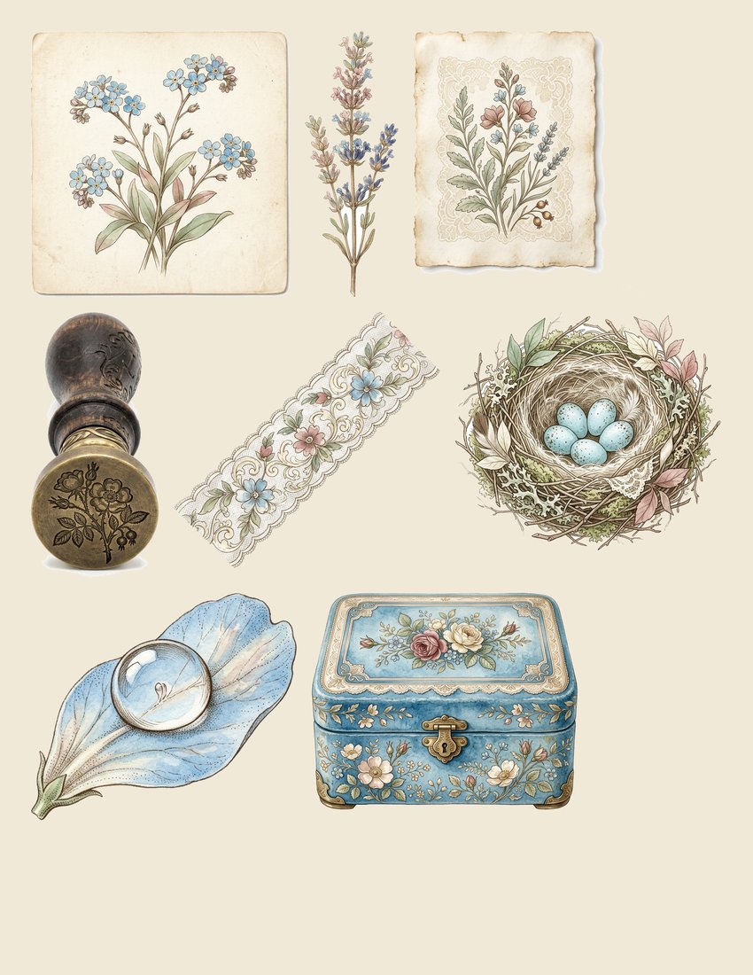 Forget-Me-Not Romance Junk Journal Kit | Digital Download