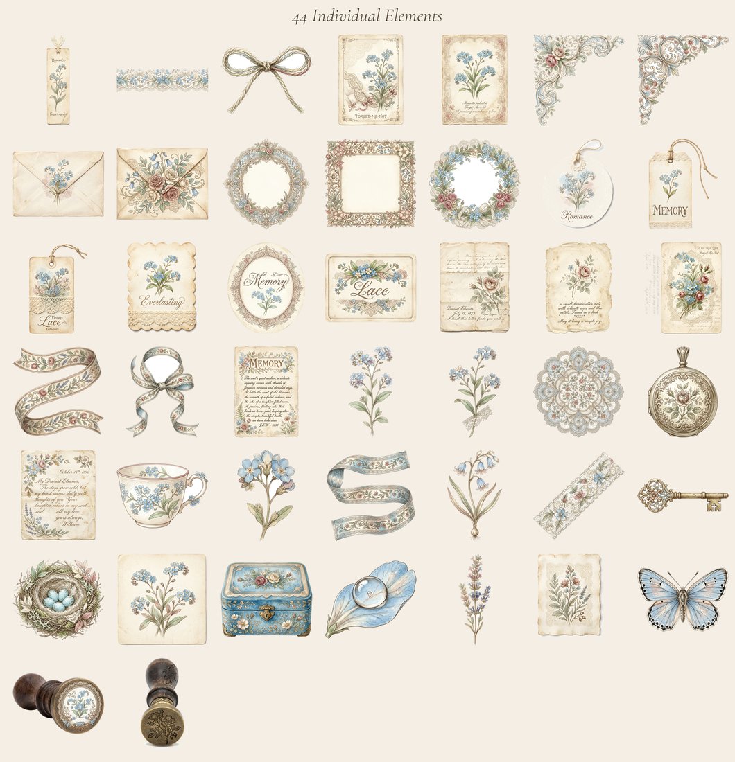 Forget-Me-Not Romance Junk Journal Kit | Digital Download