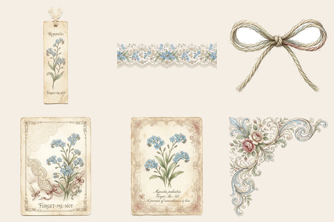 Forget-Me-Not Romance Junk Journal Kit | Digital Download