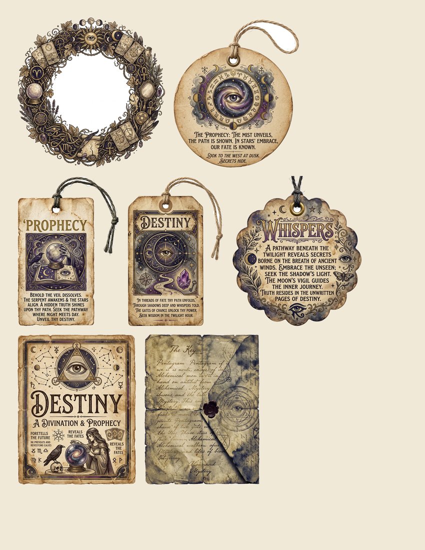 Fortune Teller's Parlor Junk Journal Kit | Vintage Mystical Divination Ephemera | Digital Download