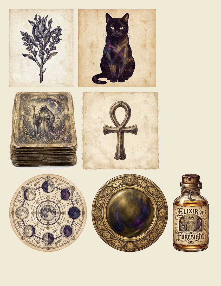 Fortune Teller's Parlor Junk Journal Kit | Vintage Mystical Divination Ephemera | Digital Download