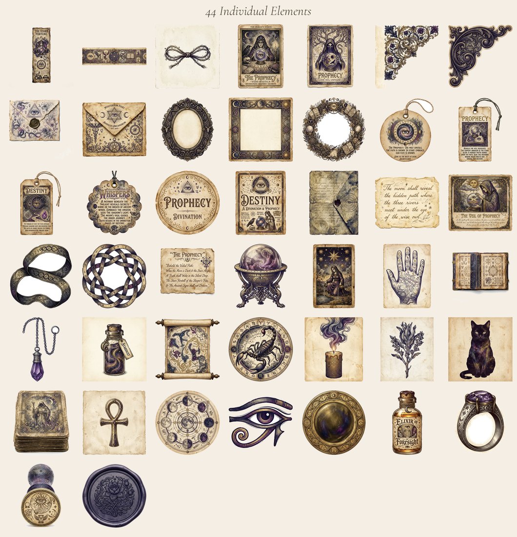 Fortune Teller's Parlor Junk Journal Kit | Vintage Mystical Divination Ephemera | Digital Download