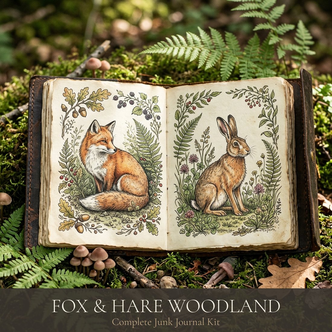 Kit Junk Journal Renard & Lièvre des Bois | Téléchargement Numérique