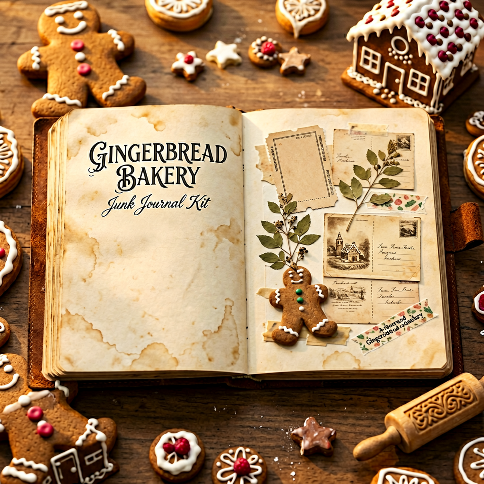 Gingerbread Bakery Junk Journal Kit | Christmas Cookie Ephemera Papers | Printable Cut-Outs | Digital Download