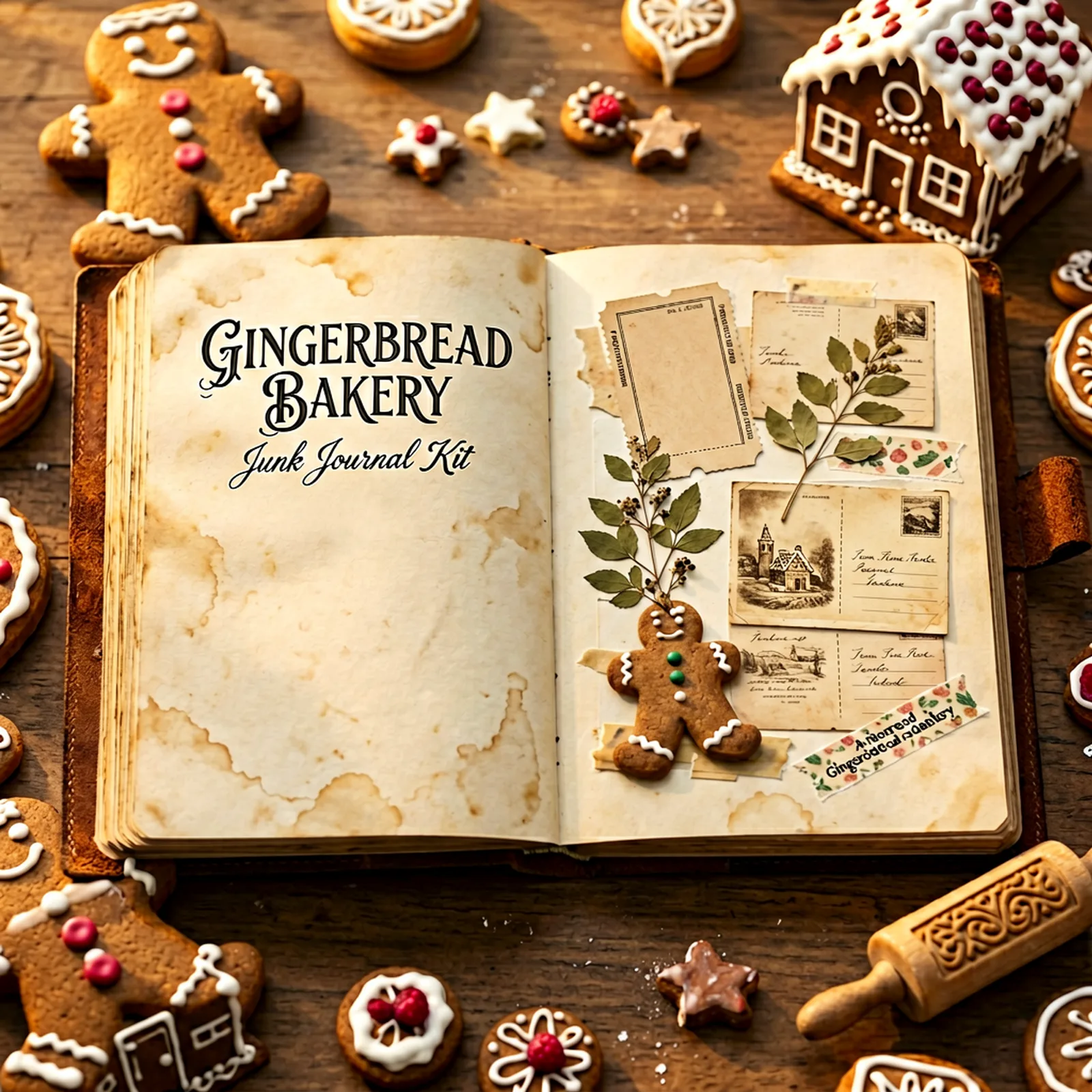 Gingerbread Bakery Junk Journal Kit | Christmas Cookie Ephemera Papers | Printable Cut-Outs | Digital Download