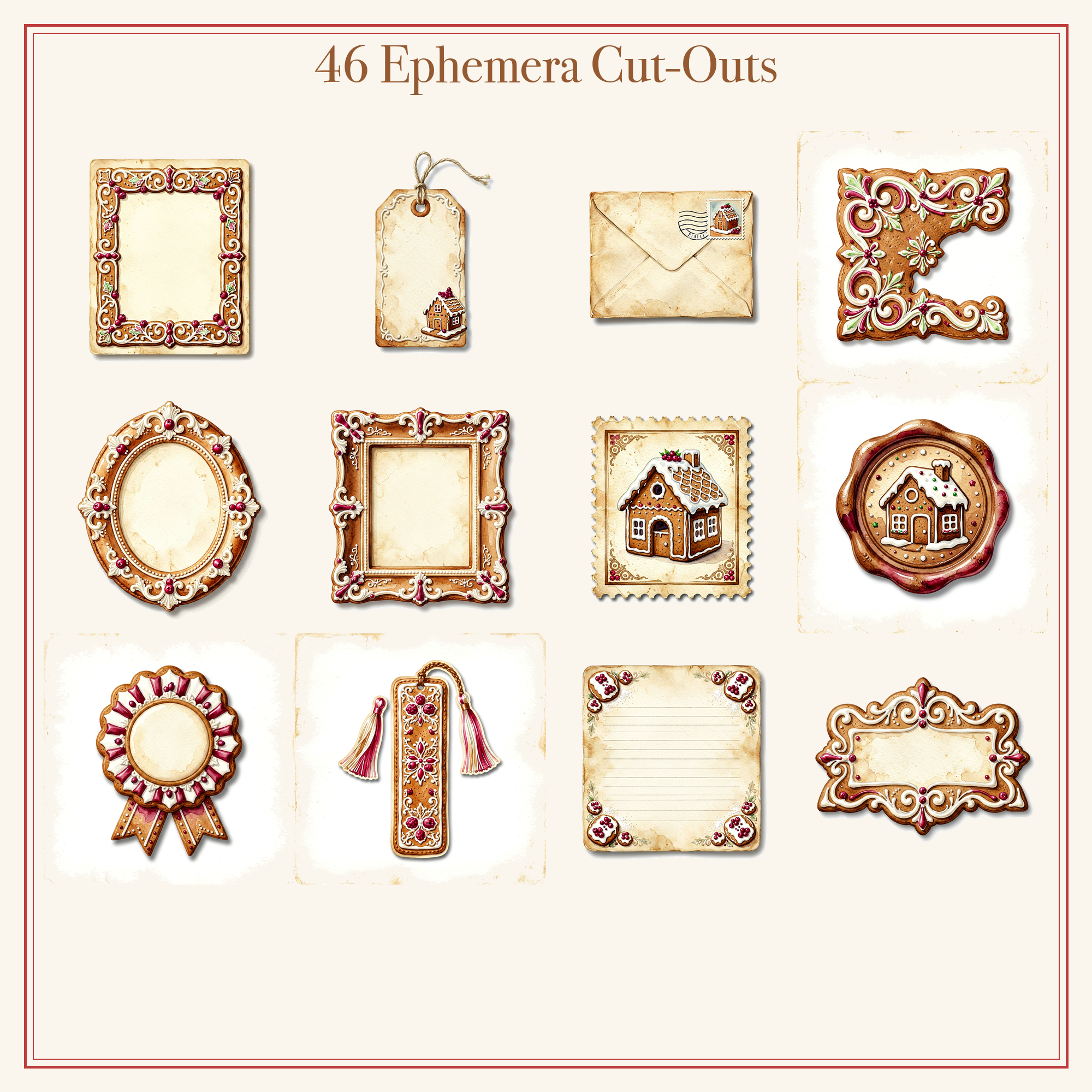 Gingerbread Bakery Junk Journal Kit | Christmas Cookie Ephemera Papers | Printable Cut-Outs | Digital Download