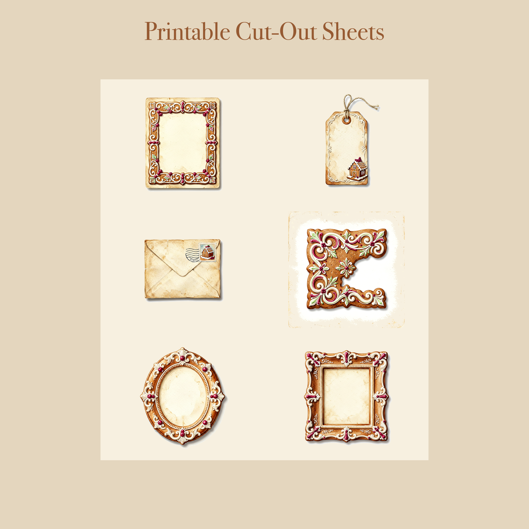 Gingerbread Bakery Junk Journal Kit | Christmas Cookie Ephemera Papers | Printable Cut-Outs | Digital Download