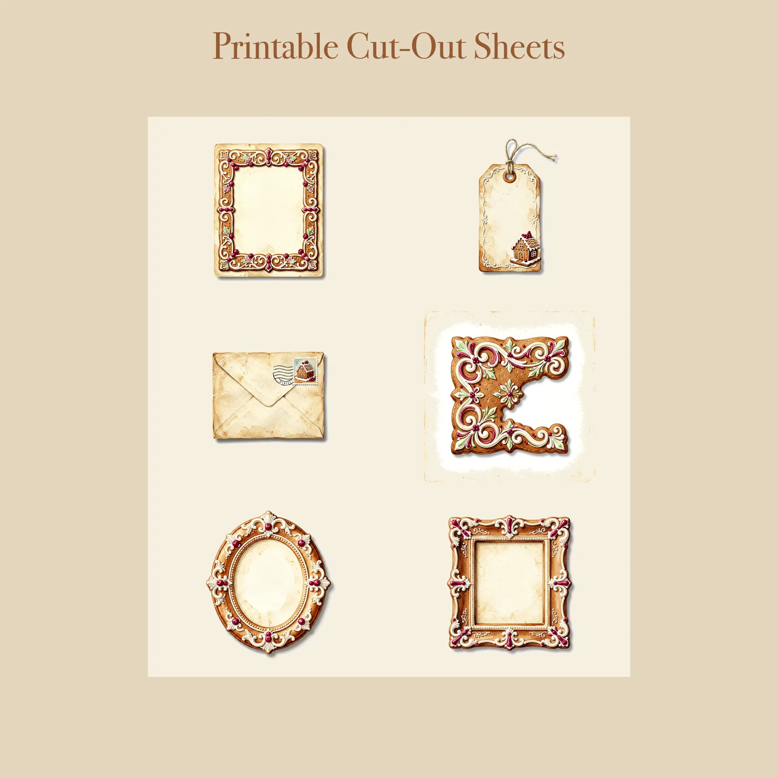 Gingerbread Bakery Junk Journal Kit | Christmas Cookie Ephemera Papers | Printable Cut-Outs | Digital Download