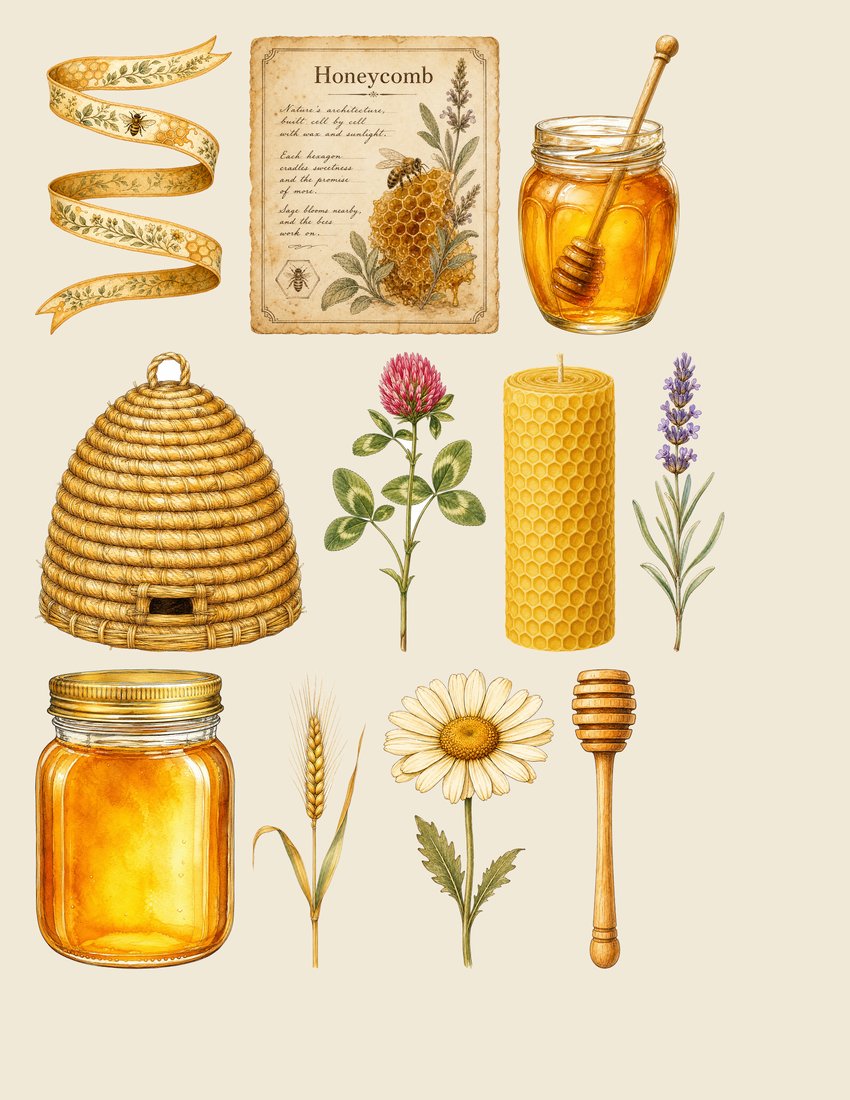 Golden Bee Apiary Junk Journal Kit | Vintage Honeybee Honeycomb Ephemera + Printable Sheets | Cottagecore | Digital Download