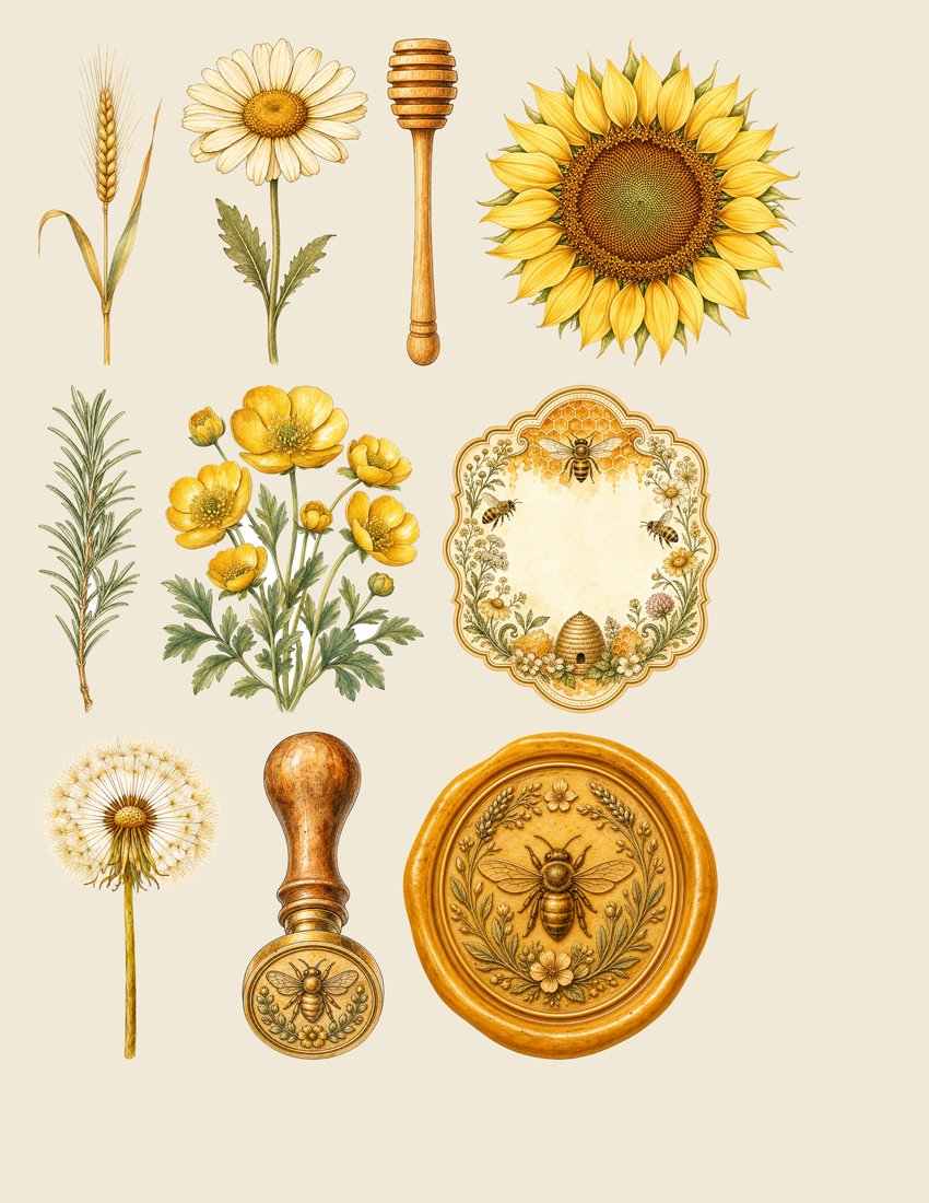 Golden Bee Apiary Junk Journal Kit | Vintage Honeybee Honeycomb Ephemera + Printable Sheets | Cottagecore | Digital Download