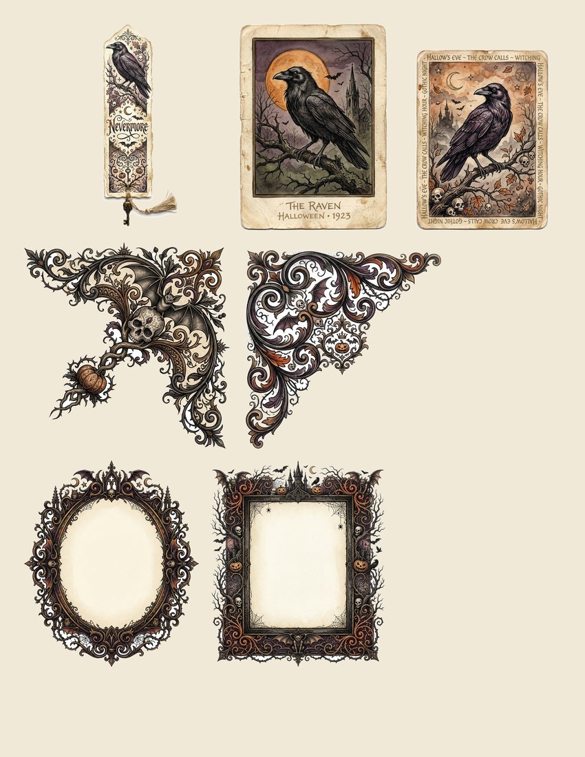 Gothic Hallows Halloween Junk Journal Kit | Vintage Spooky Witchy Ephemera + Printable Sheets | Digital Download