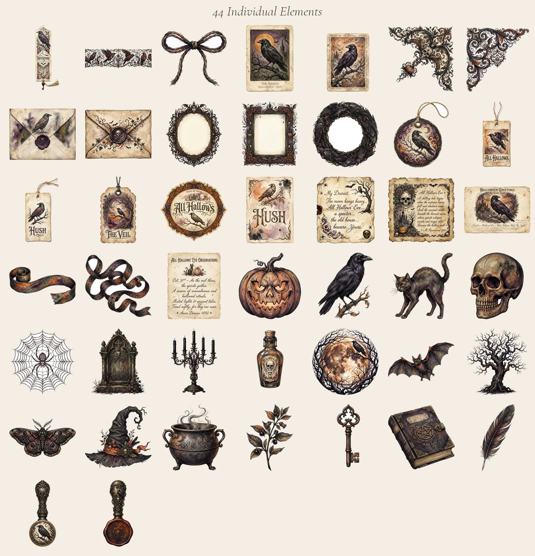 Gothic Hallows Halloween Junk Journal Kit | Vintage Spooky Witchy Ephemera + Printable Sheets | Digital Download
