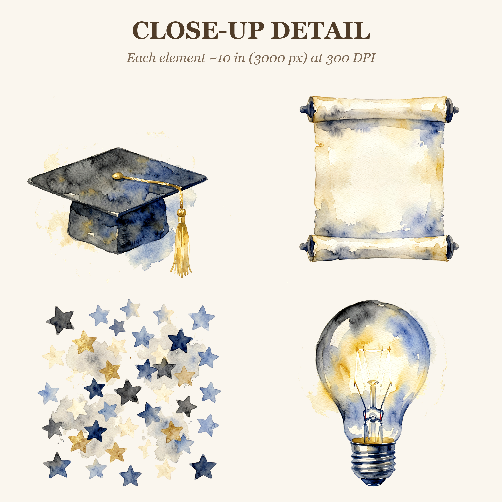 Watercolor Graduation Caps and Confetti Clipart, 30 PNG, Transparent Background, Commercial Use, Digital Download