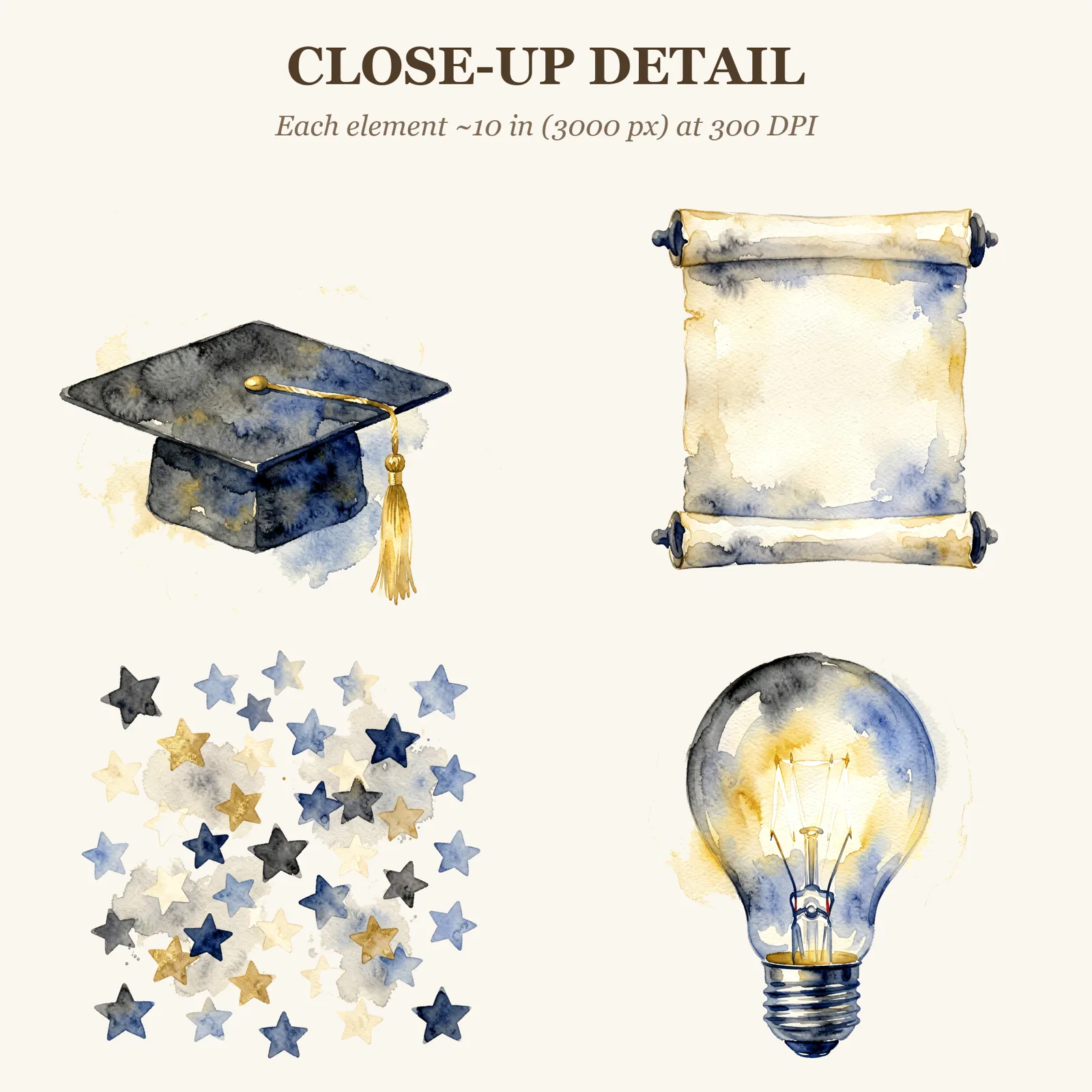 Watercolor Graduation Caps and Confetti Clipart, 30 PNG, Transparent Background, Commercial Use, Digital Download
