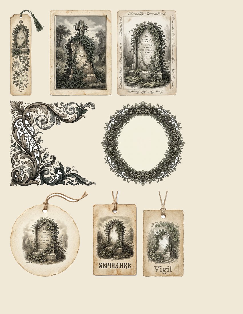 Graveyard Gothic Junk Journal Kit | Vintage Headstone Angel Ephemera + Printable Sheets | Ethereal | Digital Download