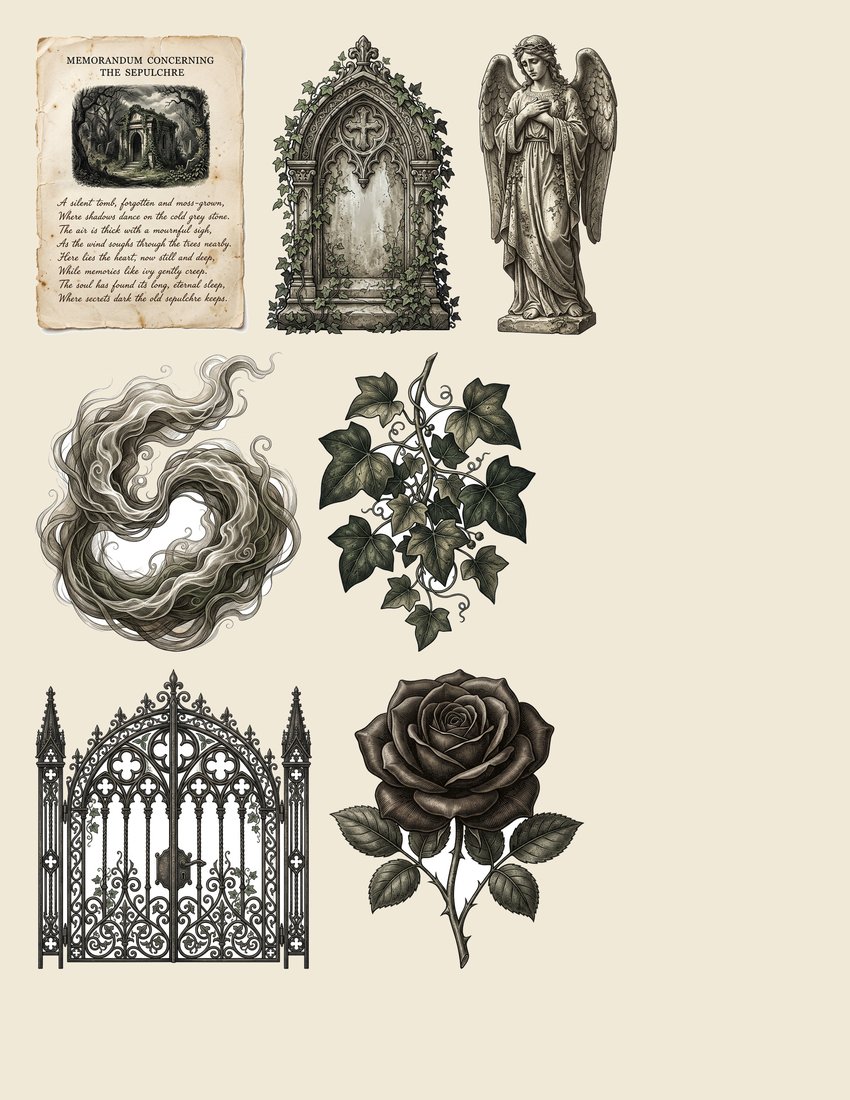 Graveyard Gothic Junk Journal Kit | Vintage Headstone Angel Ephemera + Printable Sheets | Ethereal | Digital Download