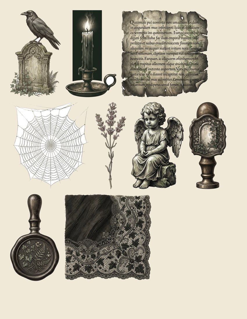 Graveyard Gothic Junk Journal Kit | Vintage Headstone Angel Ephemera + Printable Sheets | Ethereal | Digital Download