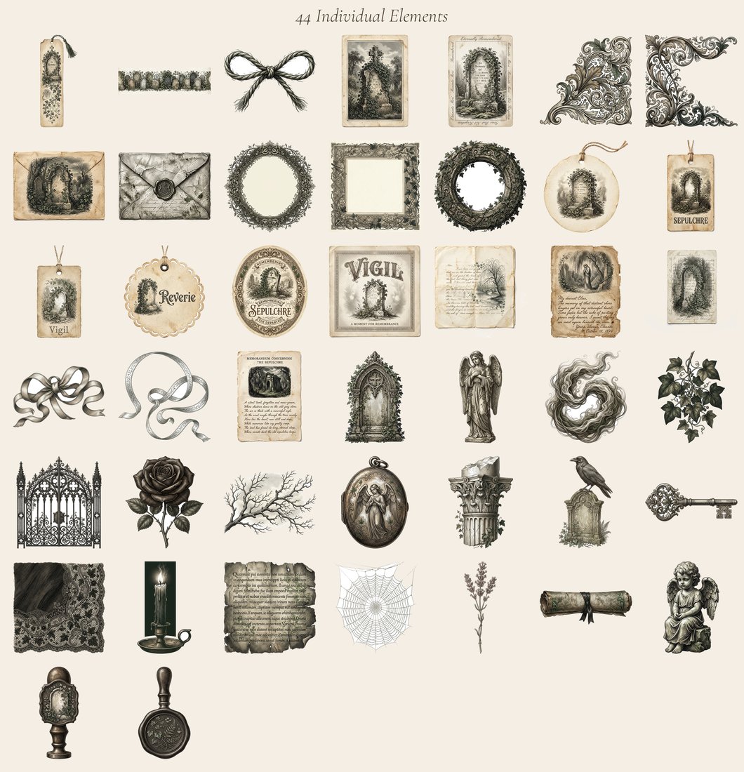 Graveyard Gothic Junk Journal Kit | Vintage Headstone Angel Ephemera + Printable Sheets | Ethereal | Digital Download