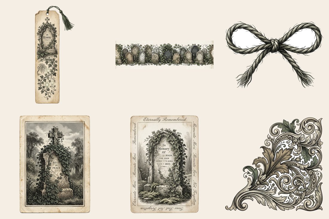 Graveyard Gothic Junk Journal Kit | Vintage Headstone Angel Ephemera + Printable Sheets | Ethereal | Digital Download