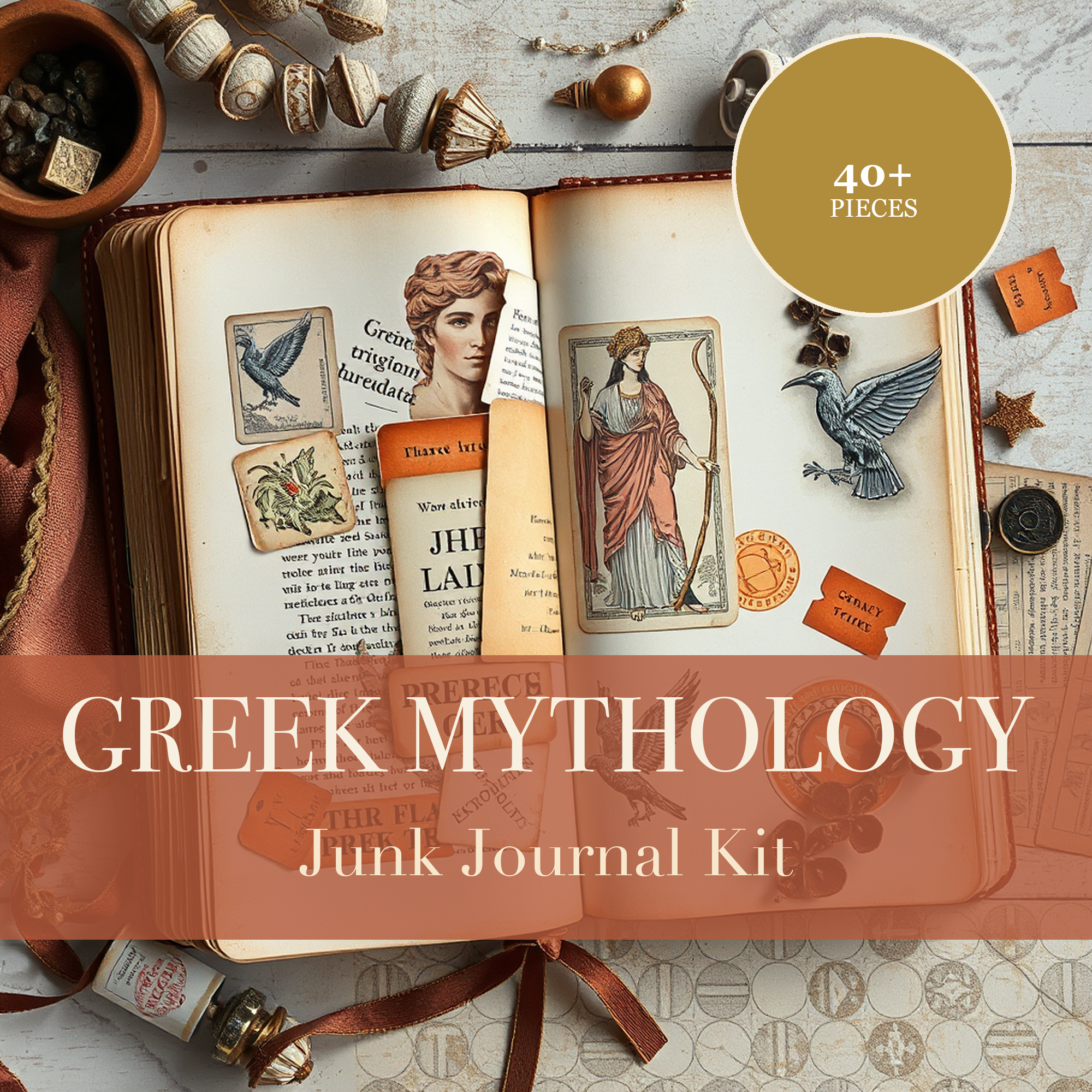 Greek Mythology Junk Journal Kit | Gods & Olympus Ephemera Papers | Printable Cut-Outs | Digital Download