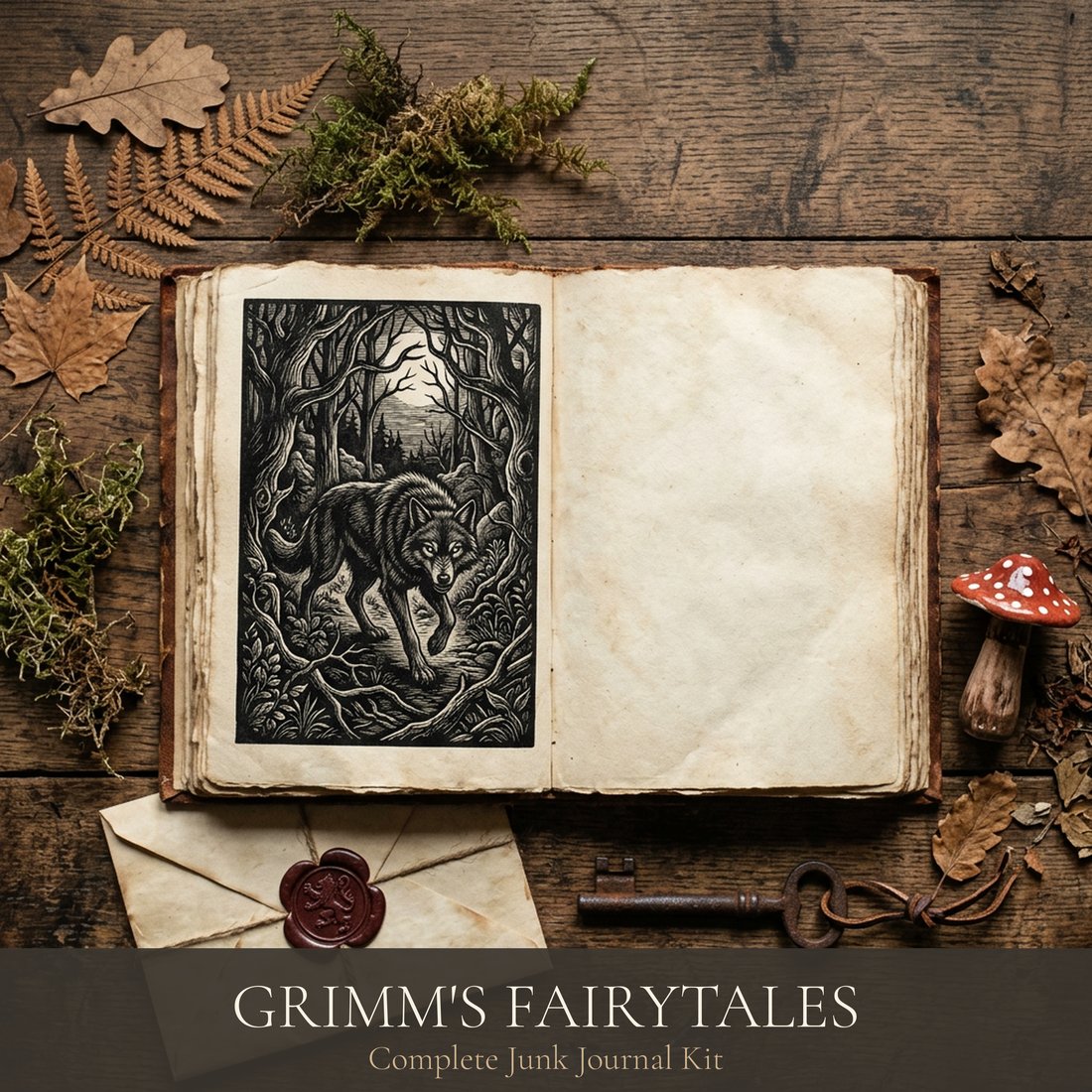Grimm's Fairytales Junk Journal Kit | Enchanted Woods & Dark Storybook Ephemera | Printable Digital Download