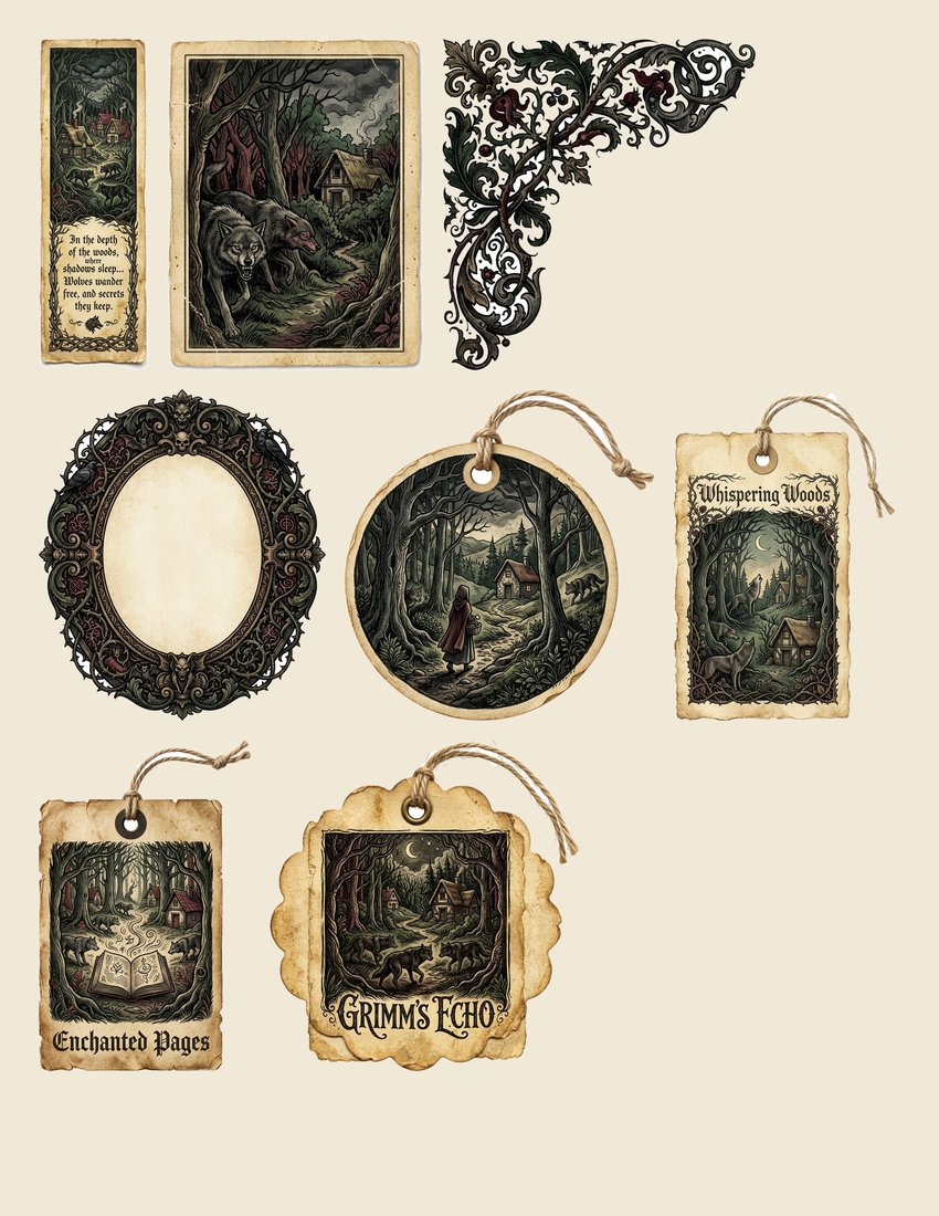 Grimm's Fairytales Junk Journal Kit | Enchanted Woods & Dark Storybook Ephemera | Printable Digital Download