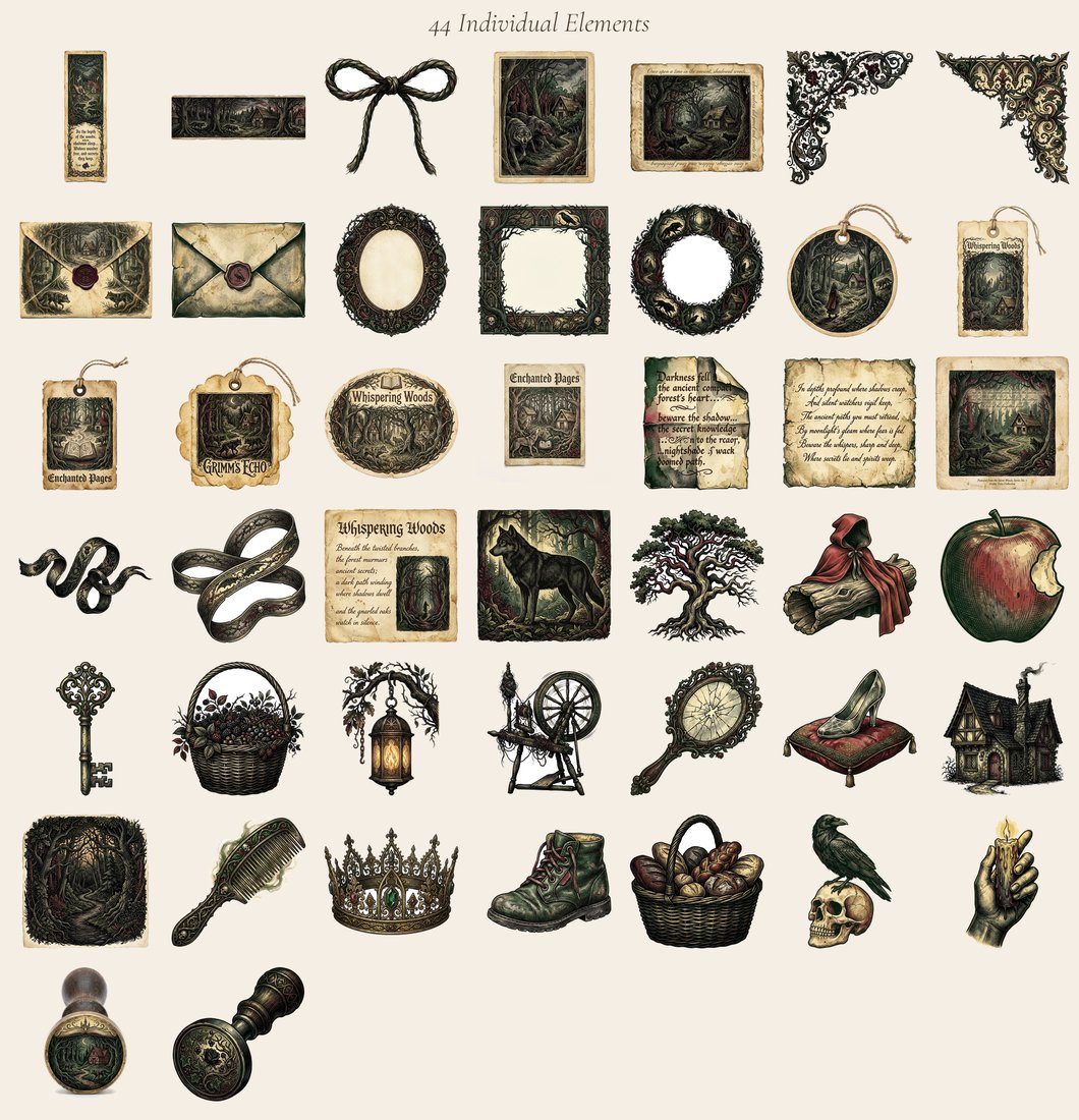 Grimm's Fairytales Junk Journal Kit | Enchanted Woods & Dark Storybook Ephemera | Printable Digital Download
