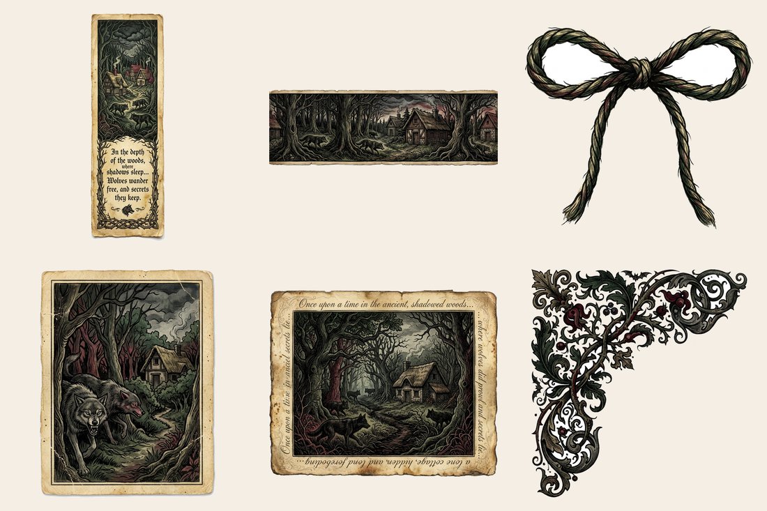 Grimm's Fairytales Junk Journal Kit | Enchanted Woods & Dark Storybook Ephemera | Printable Digital Download