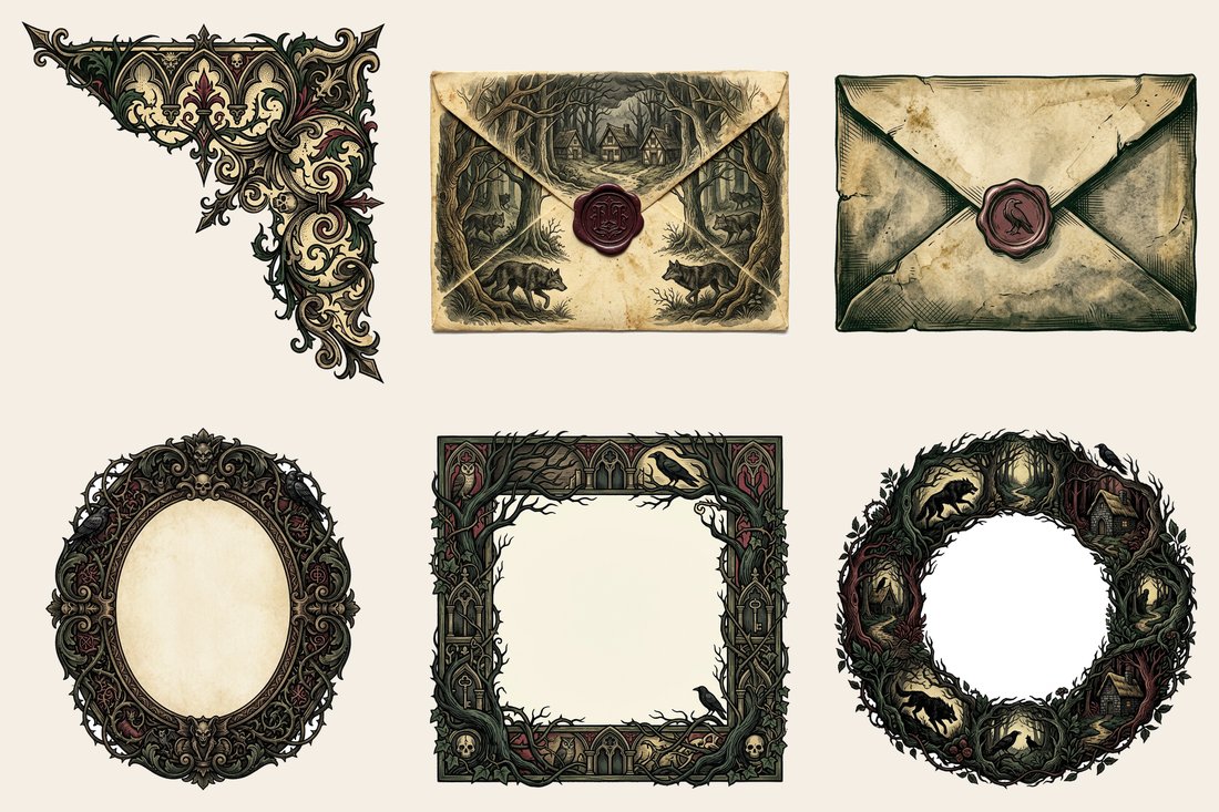 Grimm's Fairytales Junk Journal Kit | Enchanted Woods & Dark Storybook Ephemera | Printable Digital Download
