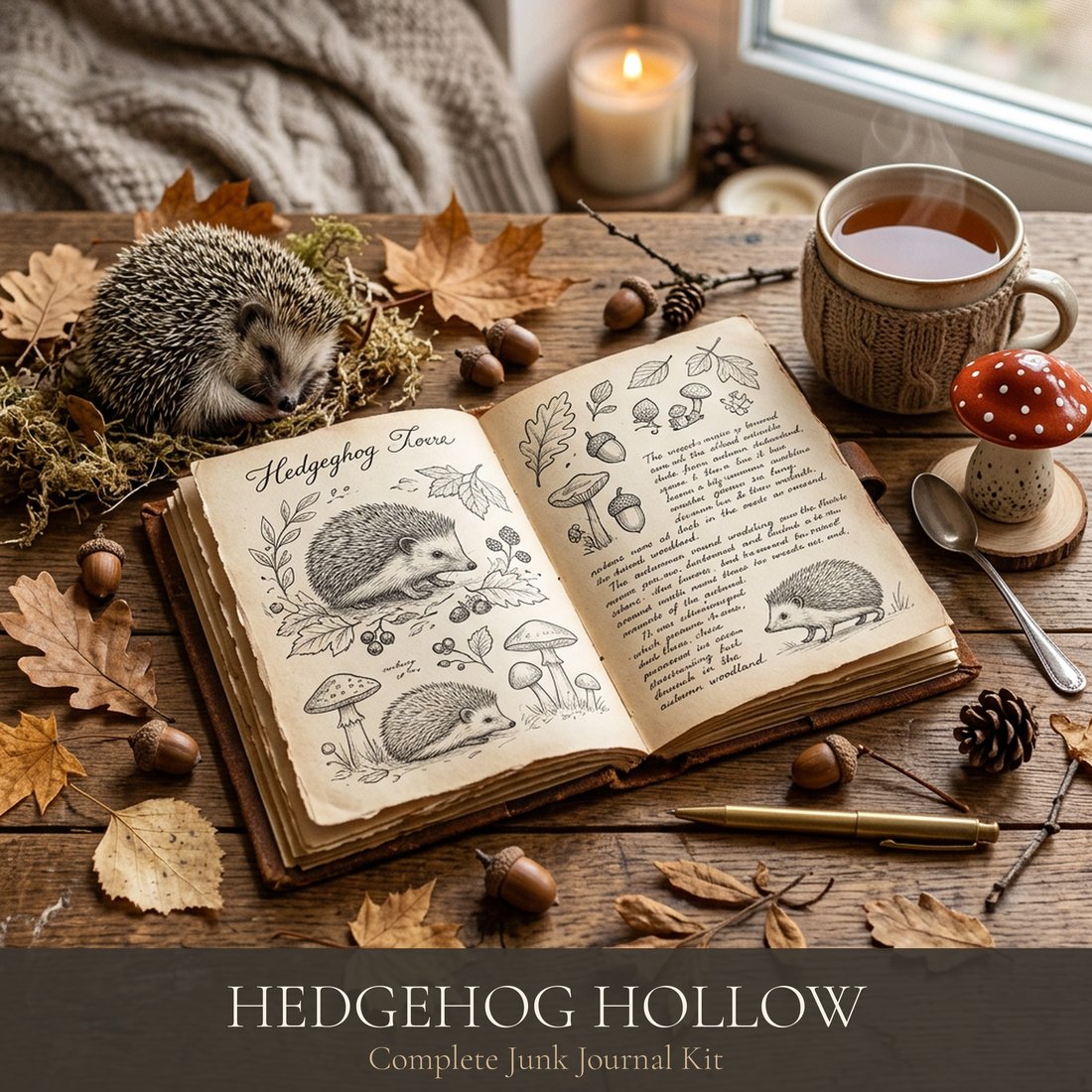 Hedgehog Hollow Junk Journal Kit | Vintage Woodland Ephemera | Cozy Forest Creatures | Digital Download