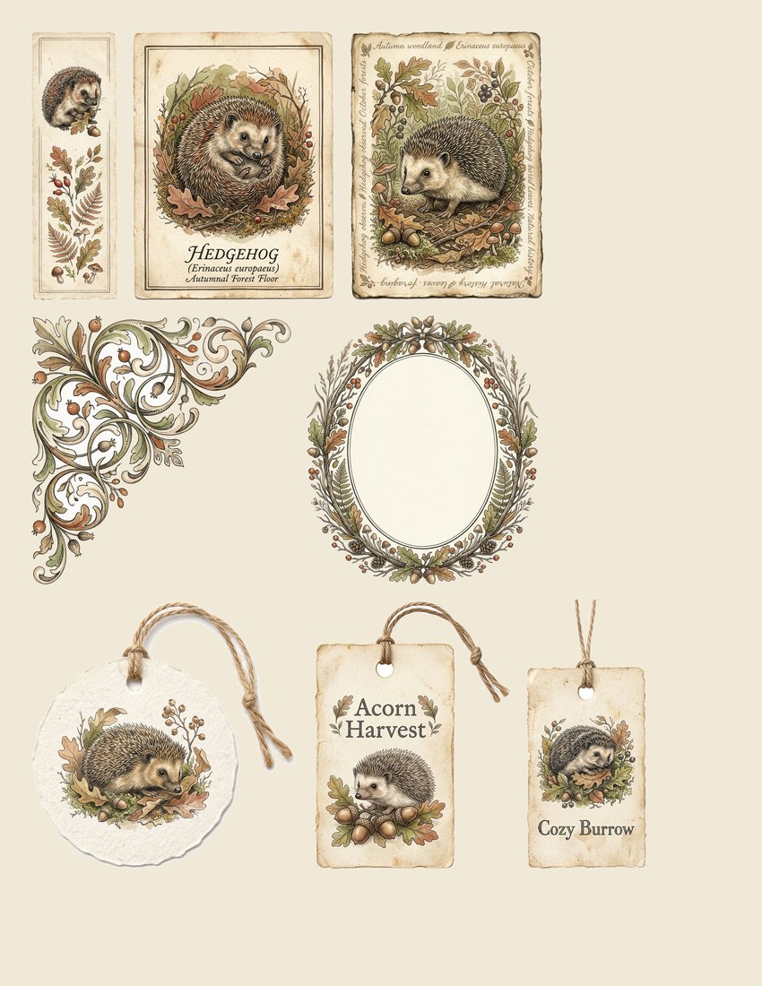 Hedgehog Hollow Junk Journal Kit | Vintage Woodland Ephemera | Cozy Forest Creatures | Digital Download