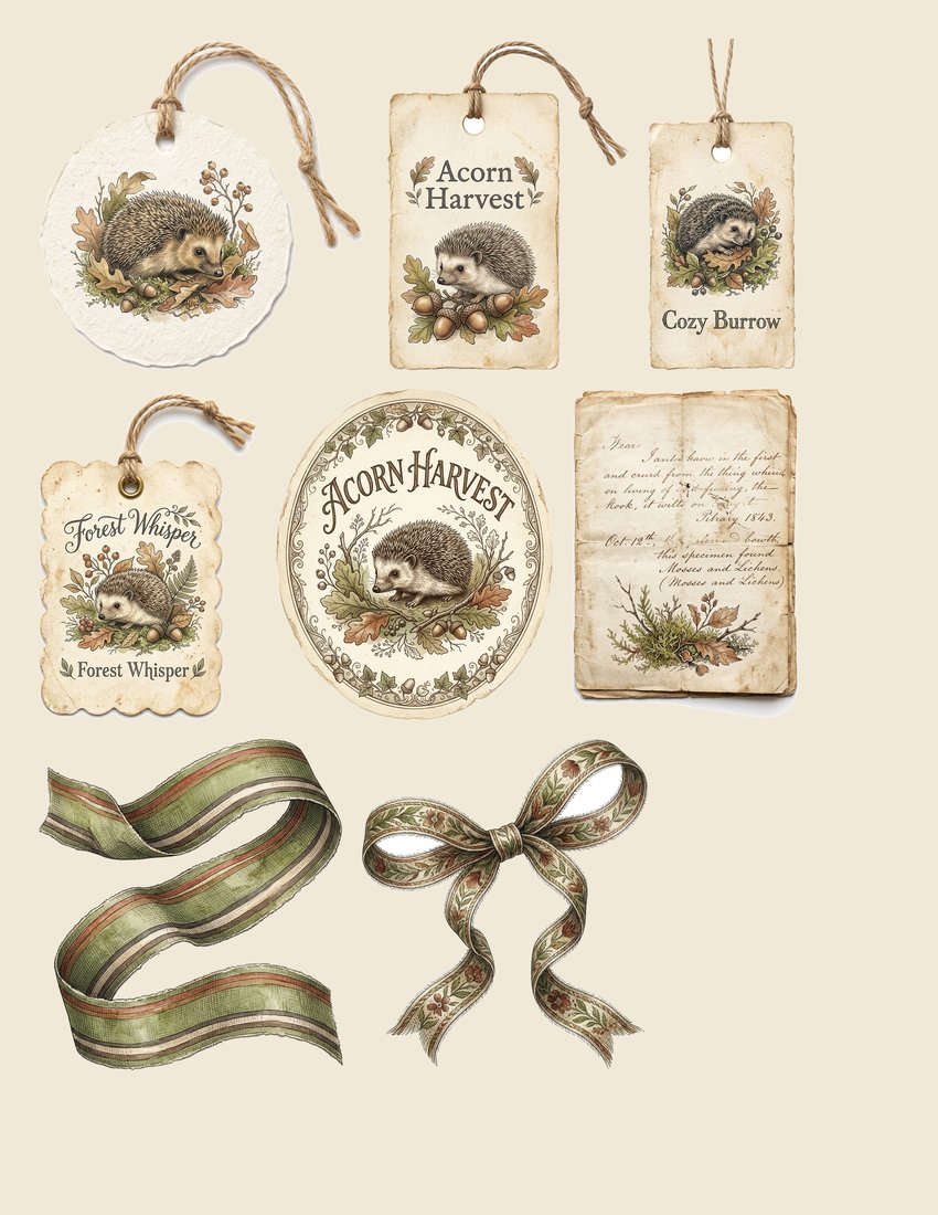 Hedgehog Hollow Junk Journal Kit | Vintage Woodland Ephemera | Cozy Forest Creatures | Digital Download