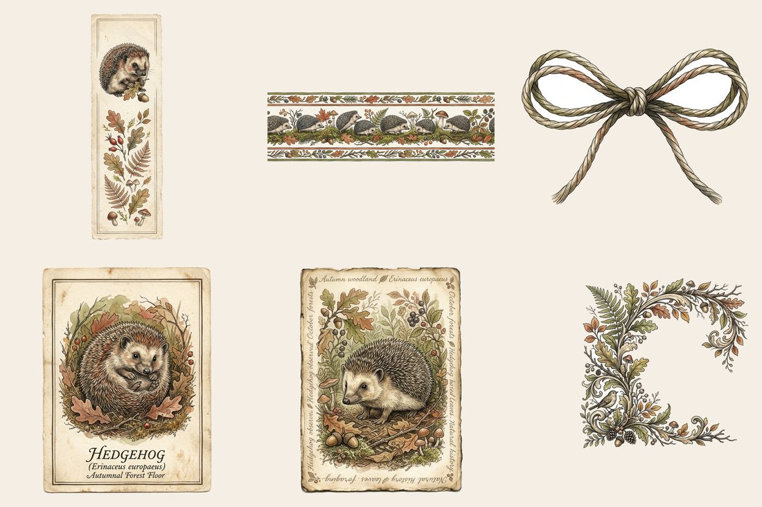 Hedgehog Hollow Junk Journal Kit | Vintage Woodland Ephemera | Cozy Forest Creatures | Digital Download