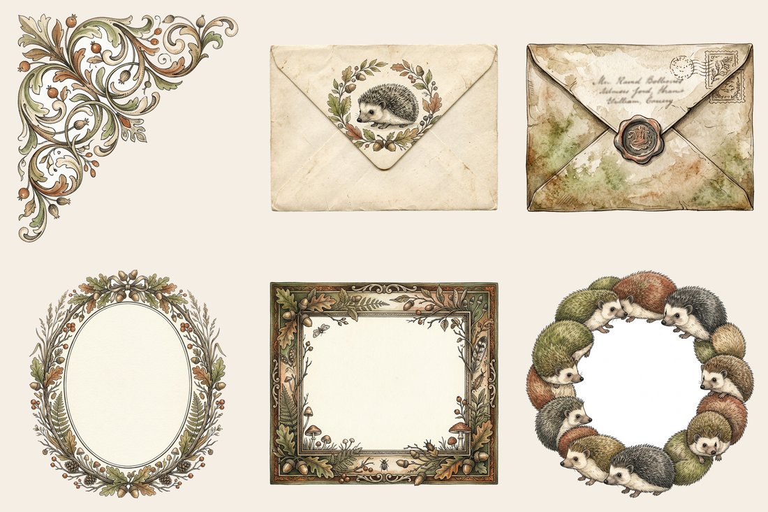 Hedgehog Hollow Junk Journal Kit | Vintage Woodland Ephemera | Cozy Forest Creatures | Digital Download