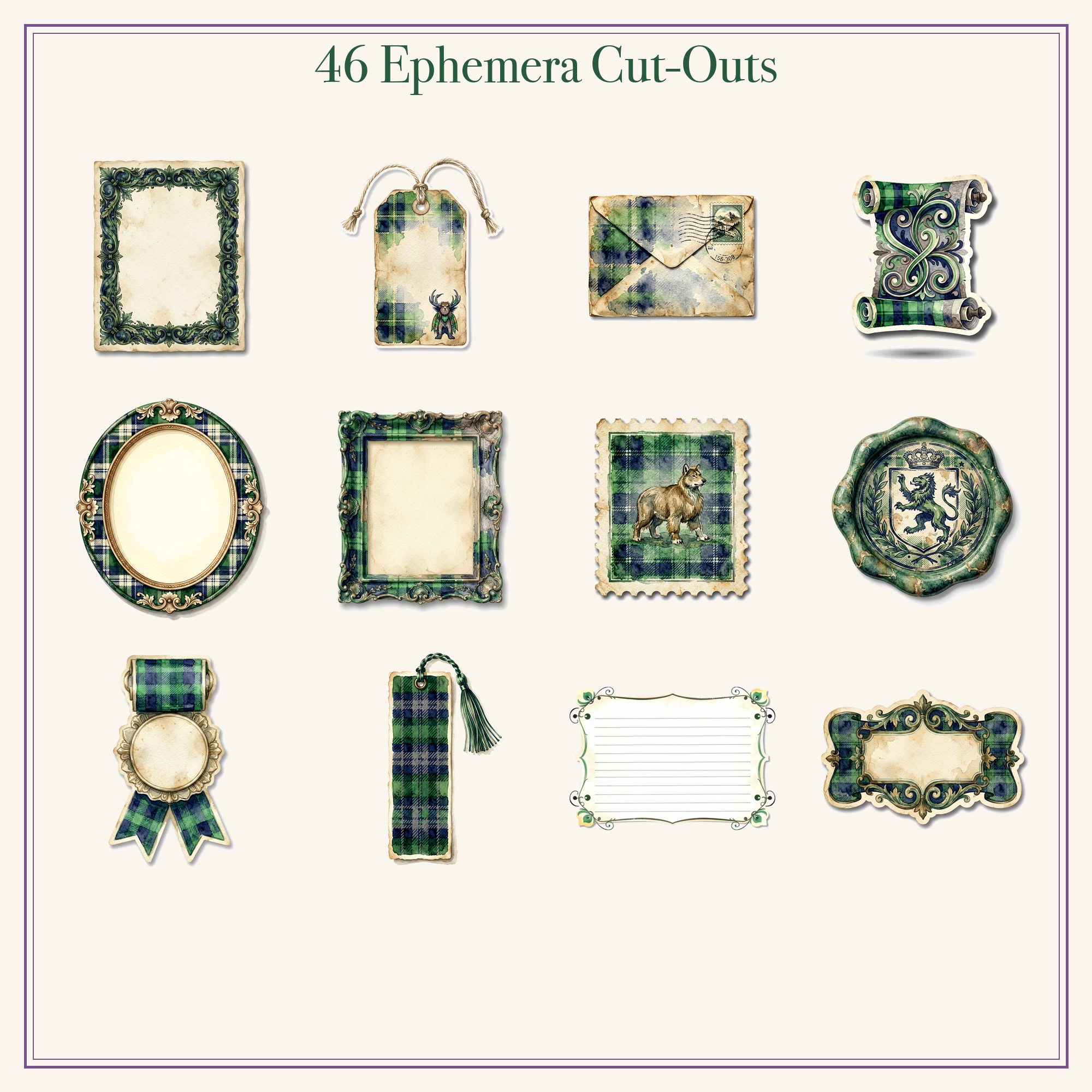 Highland Scotland Junk Journal Kit | Thistle & Tartan Ephemera Papers | Printable Cut-Outs | Digital Download