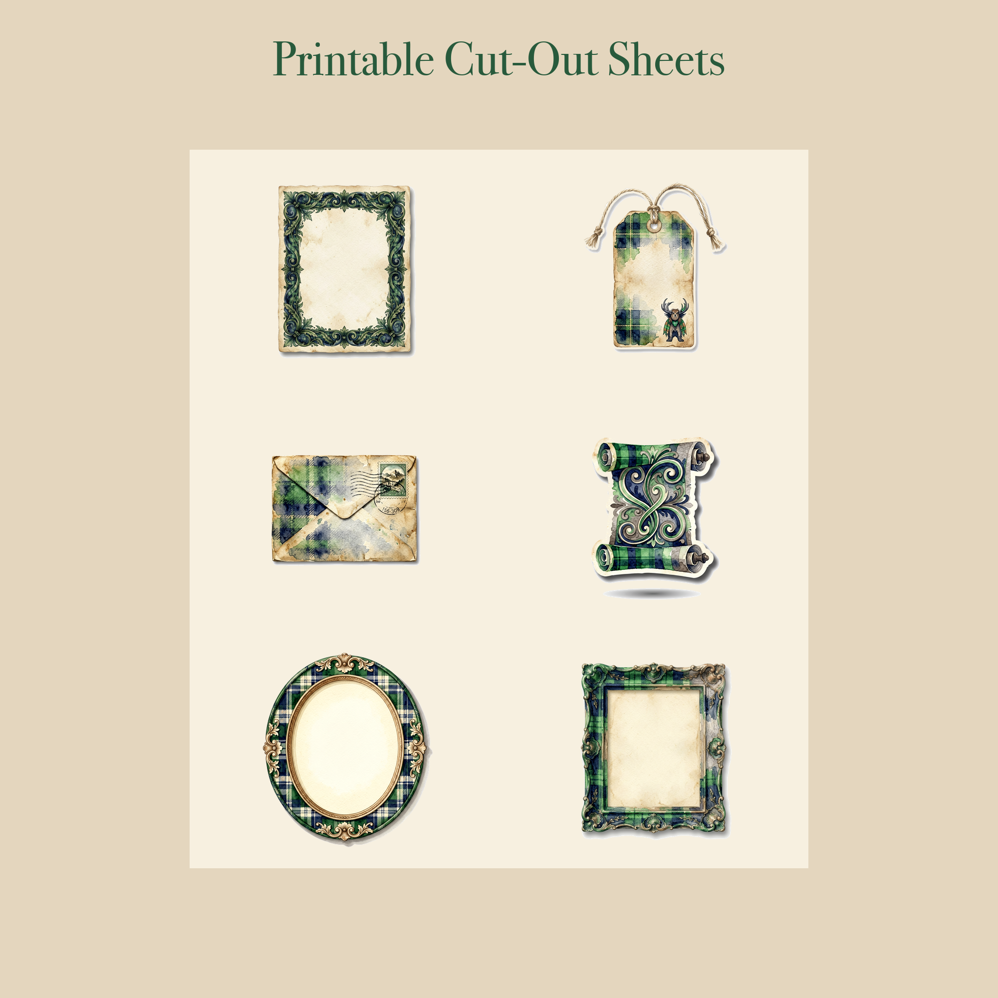 Highland Scotland Junk Journal Kit | Thistle & Tartan Ephemera Papers | Printable Cut-Outs | Digital Download