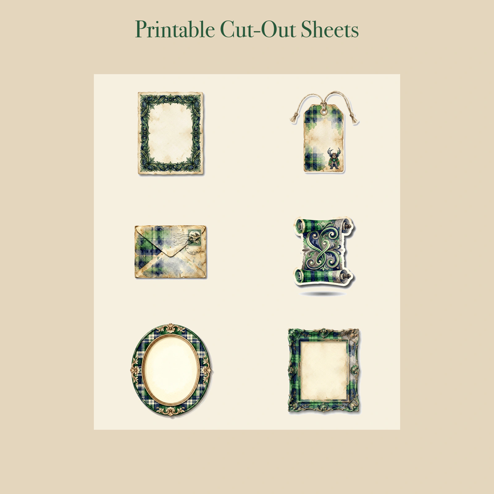 Highland Scotland Junk Journal Kit | Thistle & Tartan Ephemera Papers | Printable Cut-Outs | Digital Download