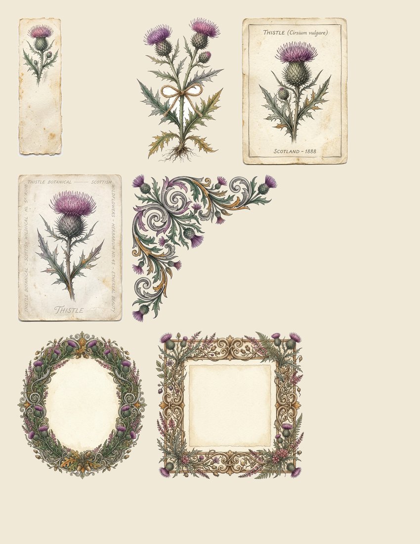 Highland Thistle Junk Journal Kit | Celtic Botanical Ephemera + Printable Sheets | Scottish Heritage | Digital Download