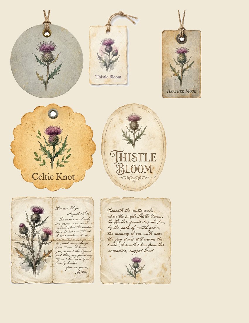 Highland Thistle Junk Journal Kit | Celtic Botanical Ephemera + Printable Sheets | Scottish Heritage | Digital Download
