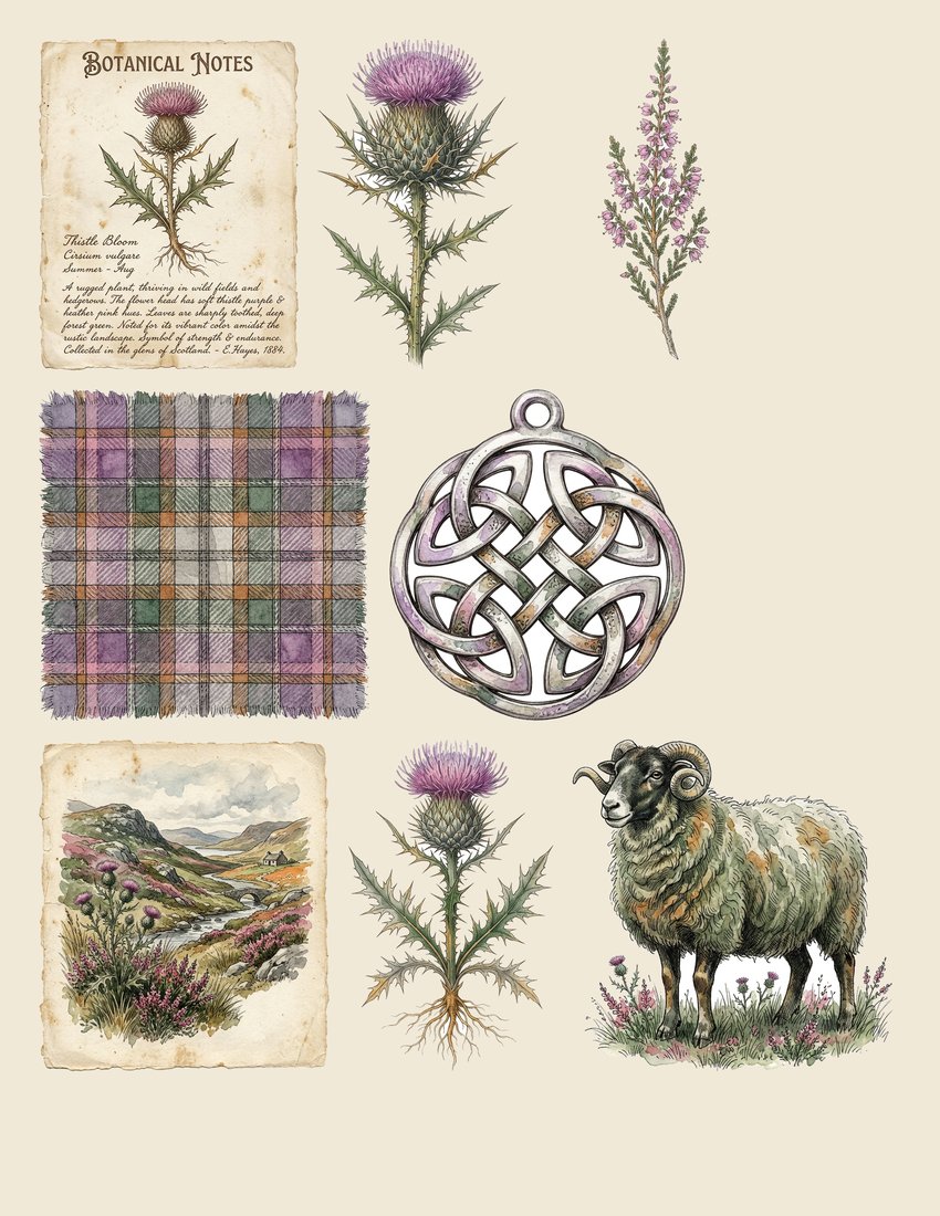 Highland Thistle Junk Journal Kit | Celtic Botanical Ephemera + Printable Sheets | Scottish Heritage | Digital Download