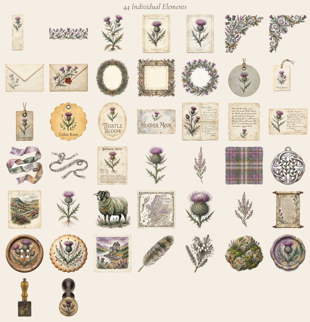 Highland Thistle Junk Journal Kit | Celtic Botanical Ephemera + Printable Sheets | Scottish Heritage | Digital Download