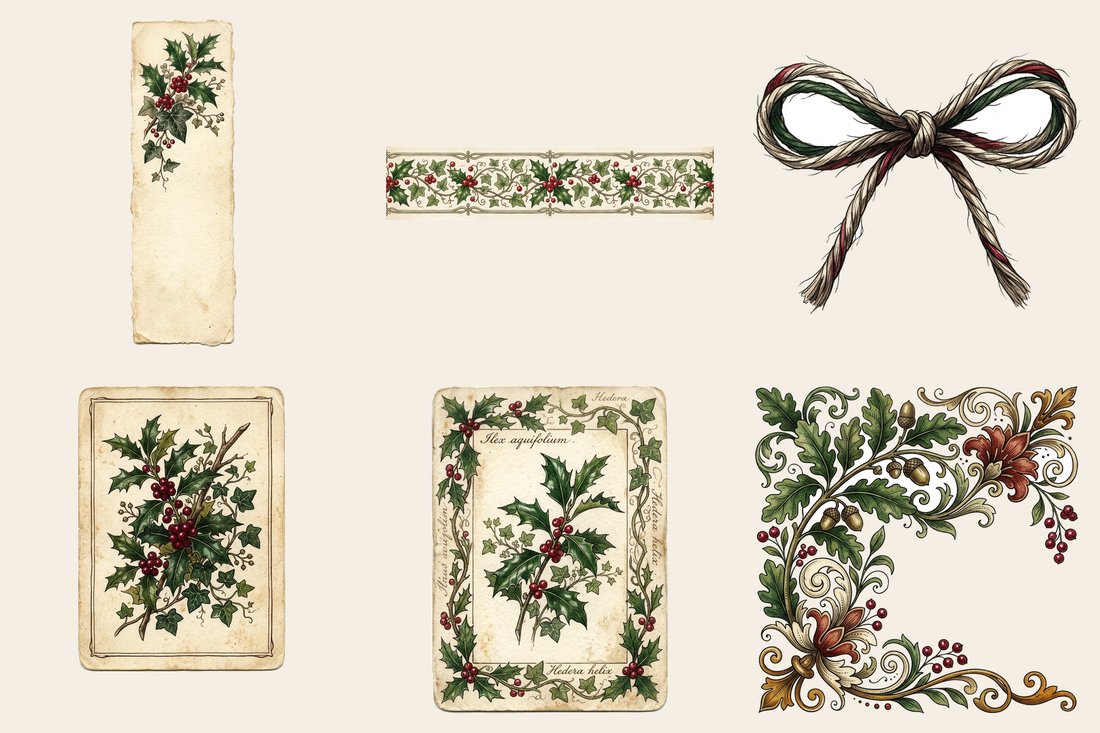 Holly & Ivy Junk Journal Kit | Festive Botanical Ephemera | Vintage Winter Greenery | Digital Download