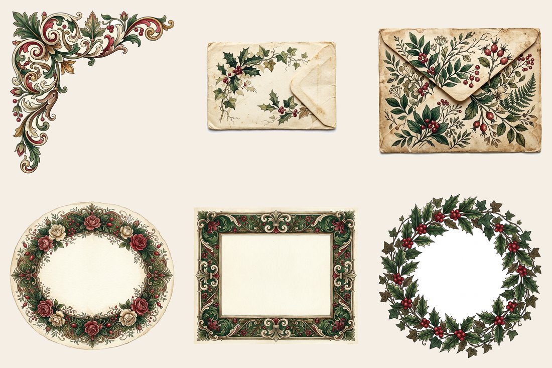 Holly & Ivy Junk Journal Kit | Festive Botanical Ephemera | Vintage Winter Greenery | Digital Download