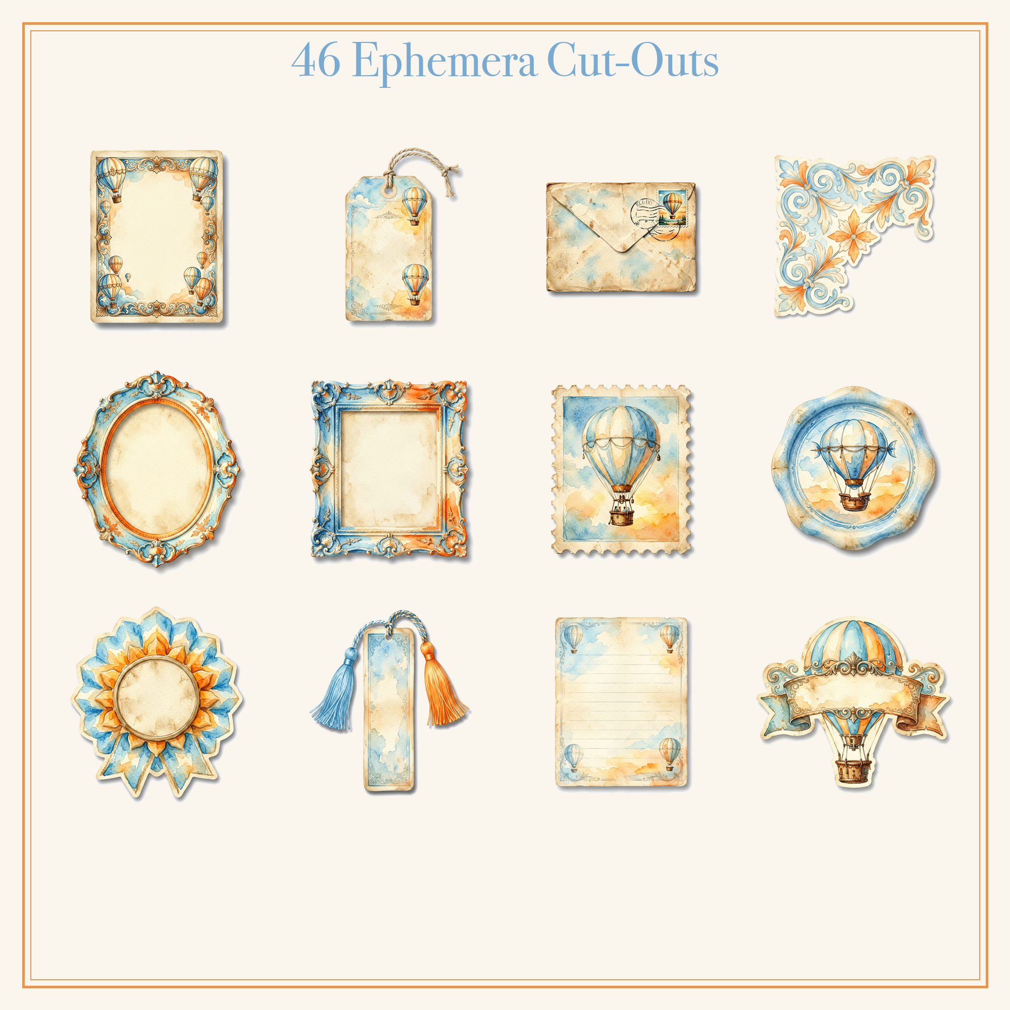 Hot Air Balloon Voyage Junk Journal Kit | Sky Adventure Ephemera Papers | Printable Cut-Outs | Digital Download