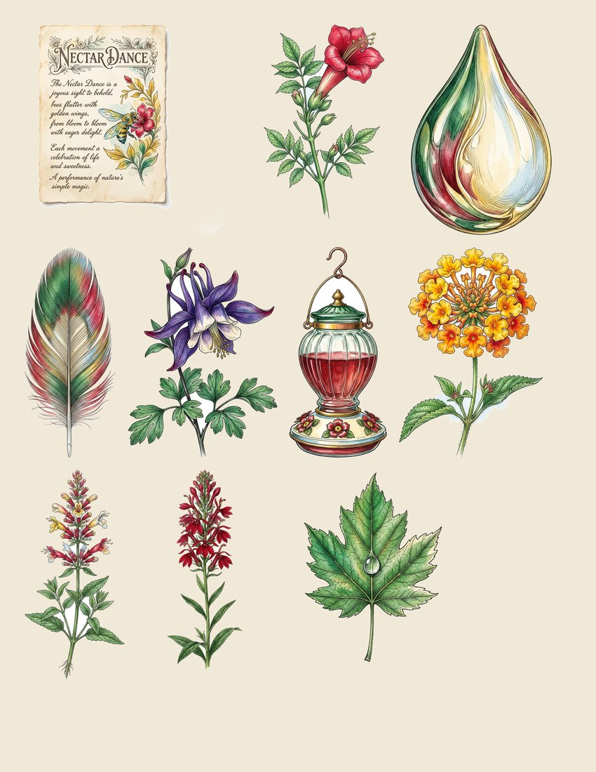 Hummingbird Nectar Junk Journal Kit | Vintage Botanical Ephemera | Digital Download