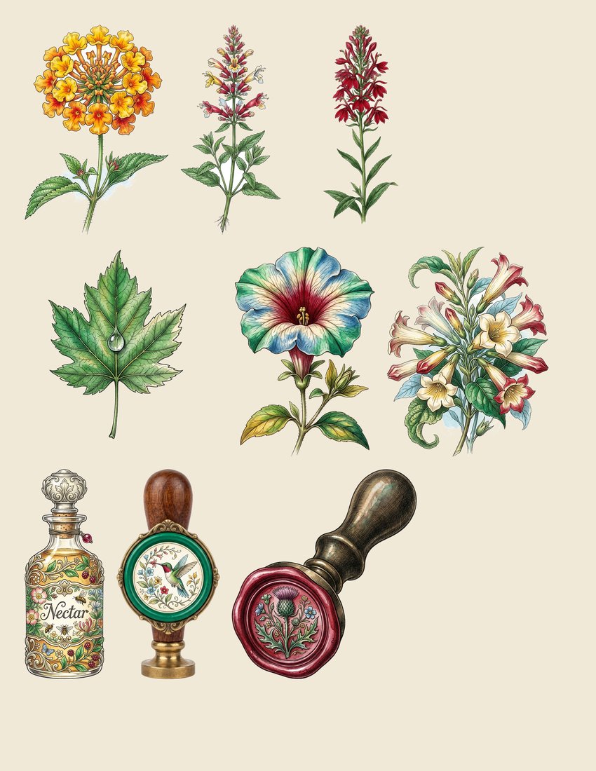 Hummingbird Nectar Junk Journal Kit | Vintage Botanical Ephemera | Digital Download