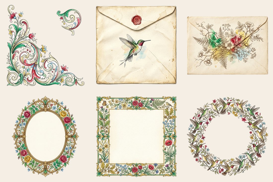 Hummingbird Nectar Junk Journal Kit | Vintage Botanical Ephemera | Digital Download