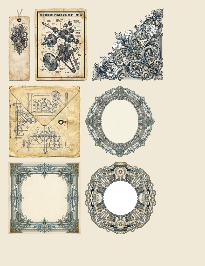 Industrial Blueprints Steampunk Junk Journal Kit | Digital Download